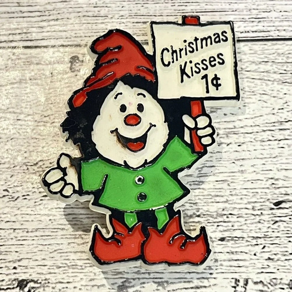 Vintage VTG Hallmark Pin Christmas Brooch Santa Tack Pin 1981 Christmas Kisses - Picture 1 of 4